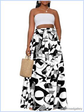Womens High Waist A-Line Maxi Skirt with Pockets African Print